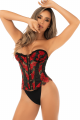 Corset Bustier Sans Bretelles Brodé Noir & Rouge Laçage Dos Mapalé