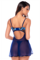 Nuisette Transparente Sexy Bleu Bonnets Brodés Laçage & String Mapalé