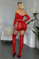 Ensemble Top et Jupe Bas Jarretelles Intégrés Rouge J Lingerie