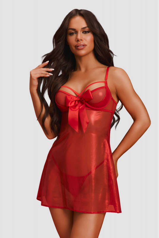 Nuisette Cadeau Ribans Rouges Baydoll et String