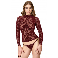 Top Masquerade Dentelle Floquée Bordeaux