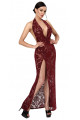 Robe Longue Dentelle Floquée Sexy Chic Bordeaux