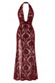Robe Longue Dentelle Floquée Sexy Chic Bordeaux