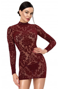 Mini Robe Libertine Dentelle Floquée Bordeaux Masquerade
