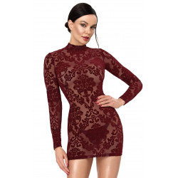 Mini Robe Libertine Dentelle Floquée Bordeaux Masquerade