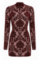 Mini Robe Libertine Dentelle Floquée Bordeaux Masquerade