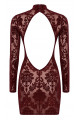 Mini Robe Libertine Dentelle Floquée Bordeaux Masquerade
