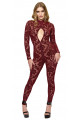 Combinaison Triple Zip Dentelle Floquée Sexy Chic Bordeaux