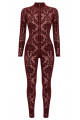 Combinaison Triple Zip Dentelle Floquée Sexy Chic Bordeaux