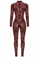 Combinaison Triple Zip Dentelle Floquée Sexy Chic Bordeaux
