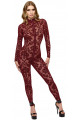 Combinaison Triple Zip Dentelle Floquée Sexy Chic Bordeaux