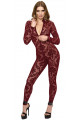 Combinaison Triple Zip Dentelle Floquée Sexy Chic Bordeaux
