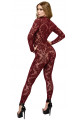 Combinaison Triple Zip Dentelle Floquée Sexy Chic Bordeaux