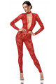 Combinaison Decolleté Vertige Dentelle Transparente Rouge Lovebite