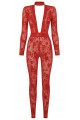 Combinaison Decolleté Vertige Dentelle Transparente Rouge Lovebite