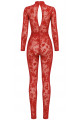 Combinaison Decolleté Vertige Dentelle Transparente Rouge Lovebite
