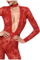 Combinaison Decolleté Vertige Dentelle Transparente Rouge Lovebite