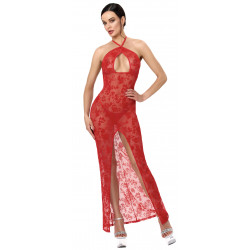 Robe Longue Transparente Fendue Dentelle Rouge Plaything 