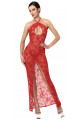Robe Longue Transparente Fendue Dentelle Rouge Plaything
