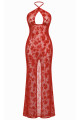 Robe Longue Transparente Fendue Dentelle Rouge Plaything 