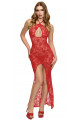 Robe Longue Transparente Fendue Dentelle Rouge Plaything 