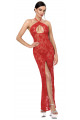Robe Longue Transparente Fendue Dentelle Rouge Plaything 