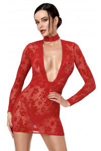 Mini Robe Transparente Club Libertin Dentelle Rouge 