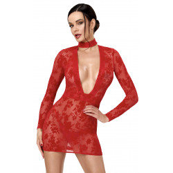 Mini Robe Transparente Club Libertin Dentelle Rouge 