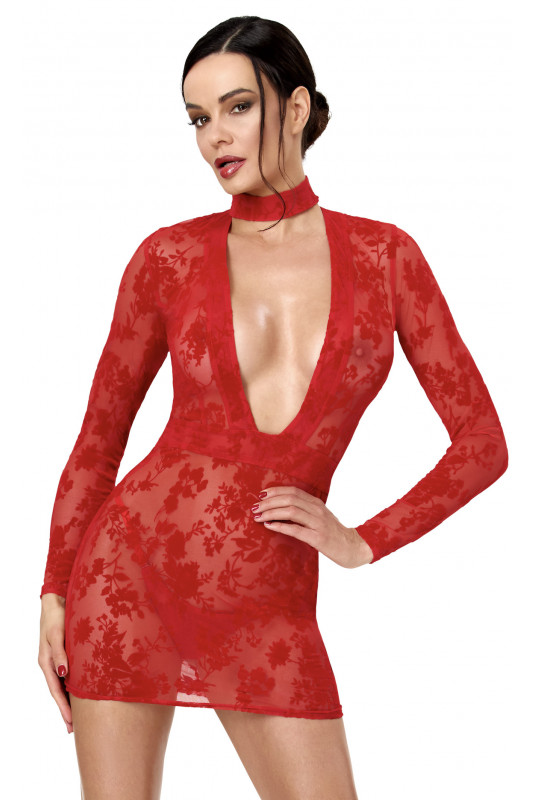 Mini Robe Transparente Club Libertin Dentelle Rouge 