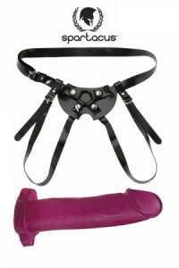 Harnais Caoutchouc et Gode Rose 17,5 cm Spartacus