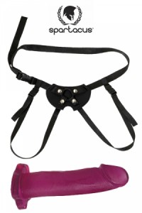 Harnais Nylon et Gode Rose 17,5 cm Spartacus