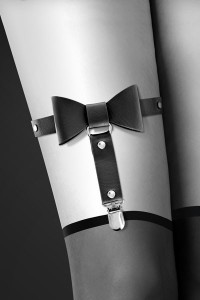 Jarretière Sexy Noeud Papillon Simili Cuir Noir Bijoux pour Toi