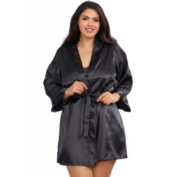 Nuisette et Peignoir Satin Noir Grande Taille