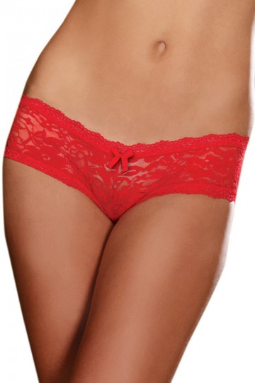 Shorty Taille Basse Dentelle Rouge