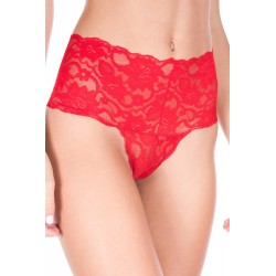 Tanga String Rouge Taille Haute Dentelle