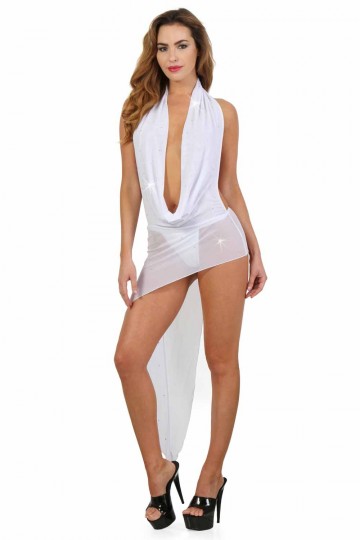 Robe Blanche Asymétrique Décolleté Vertige Drapé