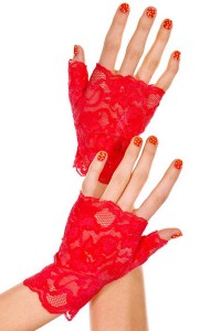 Gants rouges doigts ouverts dentelle florale Music Legs