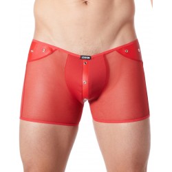 Boxer Rouge Sexy Maille Transparente Bande Style Cuir