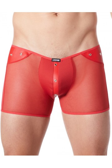 Boxer Rouge Sexy Maille Transparente Bande Style Cuir