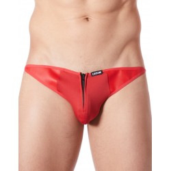 Slip Brief Rouge Zip Côtés style Cuir Dos Transparent