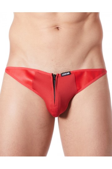 Slip Brief Rouge Zip Côtés style Cuir Dos Transparent