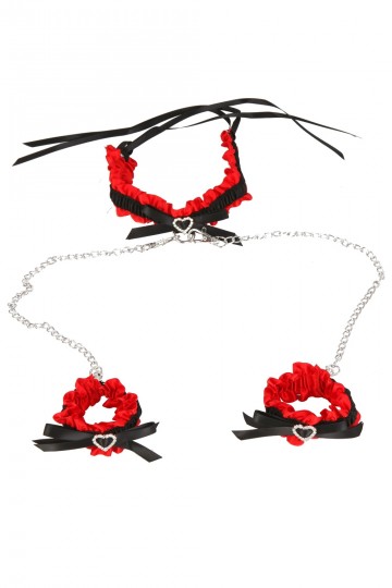 Ensemble Collier Menottes Coeur Strass et Satin Orné Bijou 