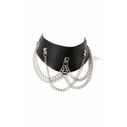 Collier Fetish Chainettes Simili Cuir Noir